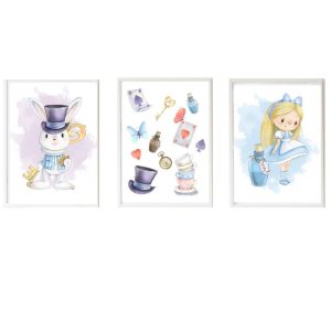 PACK 3 KINDERBILDER ALICE, MAGISCHE ELEMENTE UND HASE