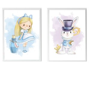 PACK 2 KINDERBILDER ALICE UND HASEN MIT HUT