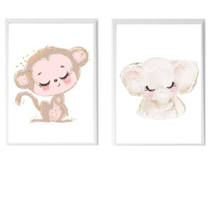 PACK 2 CUADROS INFANTILES MONO Y ELEFANTE