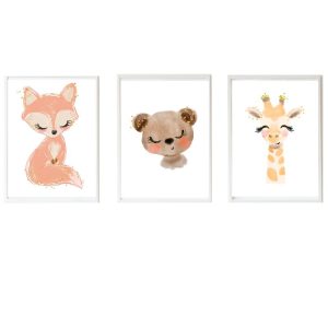 PACK 3 QUADRI INFANTILI VOLPE, ORSO E GIRAFFA