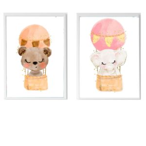 PACK 2 CUADROS INFANTILES OSO Y ELEFANTE CON GLOBO