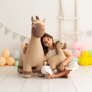 SET OF 2 BROWN COTTON HORSE PLUSH TOYS