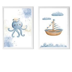 PACK 2 CUADROS INFANTILES PULPO Y BARCO